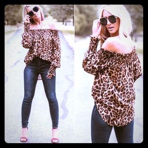 Off-Shoulder, Leopard-Print, Top